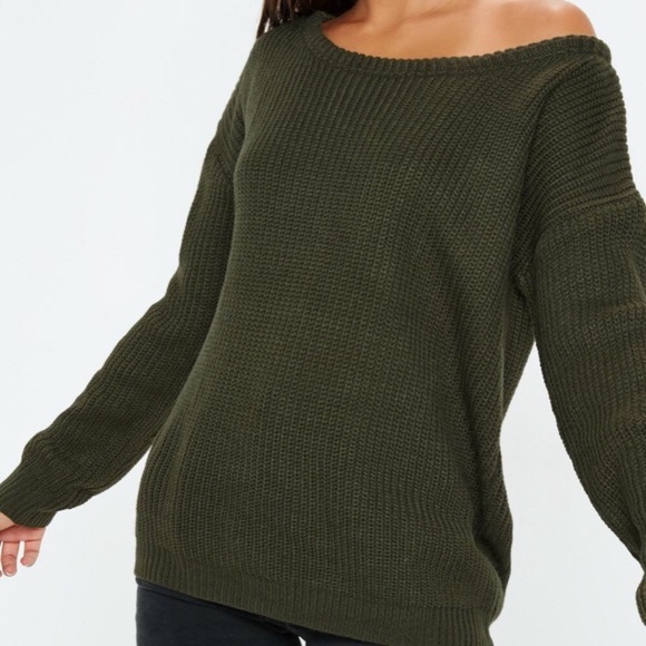 Missguided Sweaters - Missguided Off Shoulder Green Sweater
